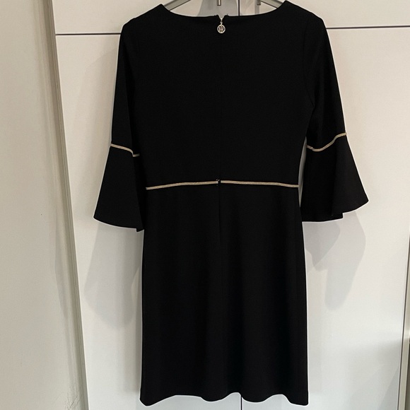 Tommy Hilfiger Women's 3/4 Bell Sleeve Elegant Black Dress With Gold Trim - Picture 13 of 16